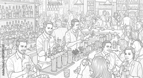 A gathering of people at a bar or restaurant.