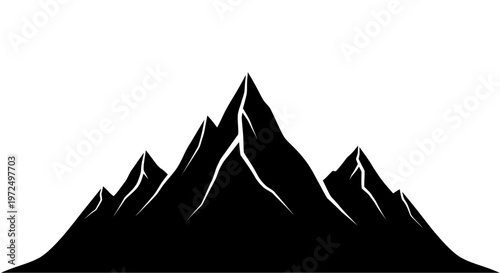 Black silhouette of mountain range landscape.