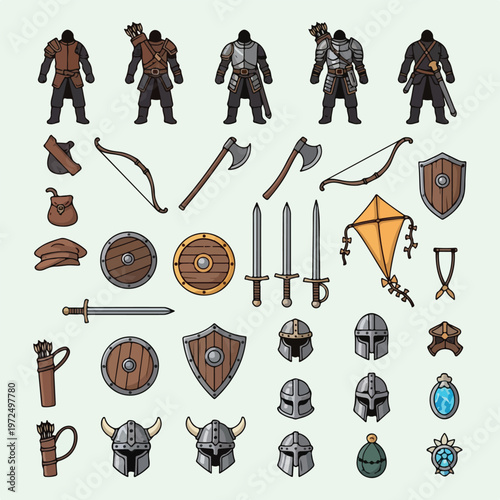Fantasy RPG Game Character Assets and Equipment Collection.