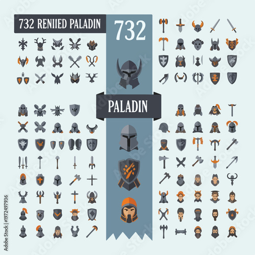 Collection of Paladin and Medieval Knight Armor and Weapon Icons.