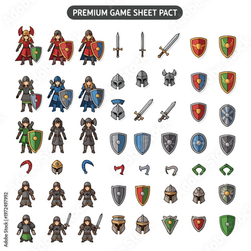 Fantasy RPG Game Character Assets and Equipment Sprite Sheet.