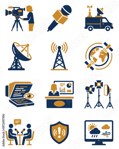 Broadcast newsroom icon set