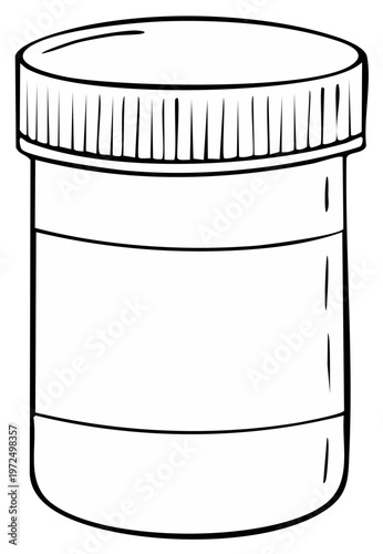 Illustration of a closed plastic jar with a blank label, storage container outline