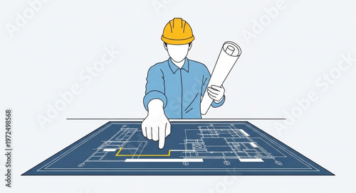 Architect Examining Blueprint with Precision and Expertise in Construction.