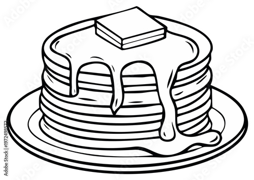 Stack of Pancakes with Butter and Syrup Illustration