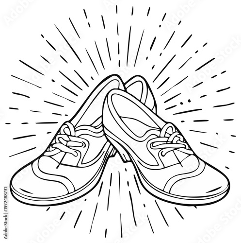 Line art drawing of tap dance shoes shining with performance energy, highlighting the rhythm and movement of dance