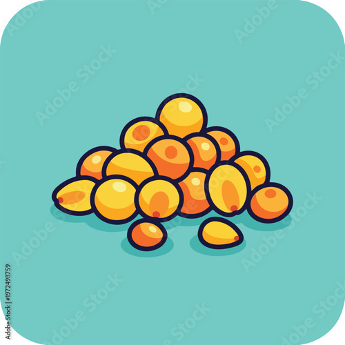 Cartoon illustration of a pile of fresh orange sea buckthorn berries.