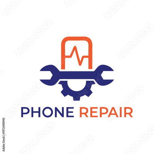 Blue smartphone with red broken screen and phone repair text