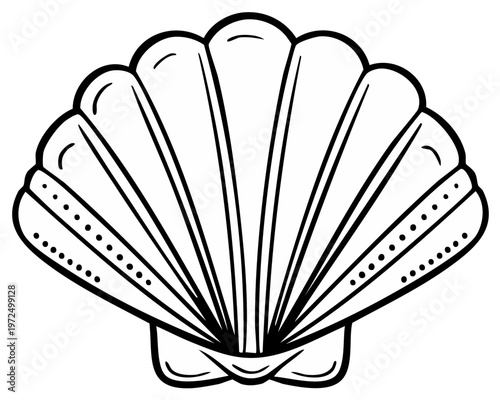 Single Black and White Line Drawing of a Seashell, Simple Shell Illustration