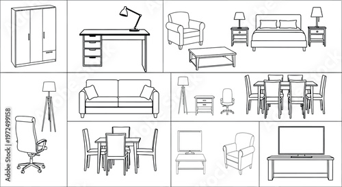 Furniture arrangement sketches a collection of interior design layouts