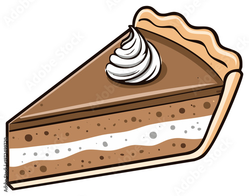 Slice of Creamy Chocolate Pie with Whipped Cream Topping Illustration