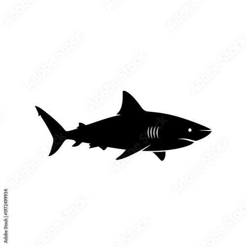 Black silhouette of a shark swimming.