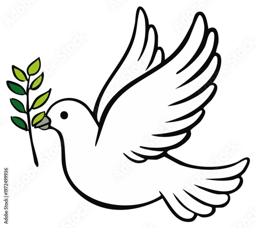Dove with Olive Branch Flying Illustration Symbol of Peace Hope Forgiveness