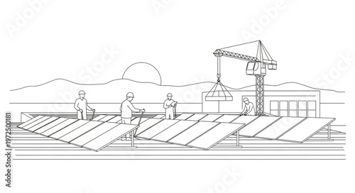 Architectural Sketch of a Building with People and Landscape.