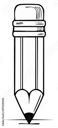 Simple outline of a graphite pencil with an eraser drawing a line on paper