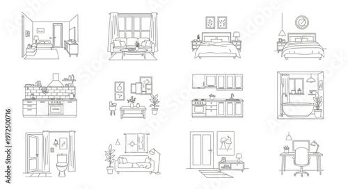 Architectural Sketches - Interior Design Concepts and Spatial Layouts.