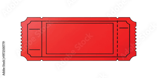 Blank red paper admission ticket with perforated edge and black outline borders isolated on a white background