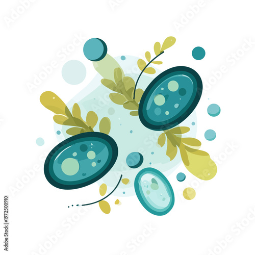 Abstract Microscopic Cells and Botanical Elements Illustration