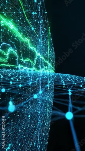 Abstract Digital Network Connectivity Visualization, Futuristic Neural Science Innovation, Telecommunications Infrastructure With Glowing Cyberspace Data Nodes And Technology Grid Connection Concept