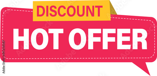 Hot offer discount banner vector, pink promotional speech bubble, retail sales marketing label