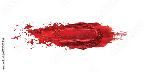 Thick horizontal smear of bright red oil paint with visible brush strokes and textured edges isolated on a plain white background