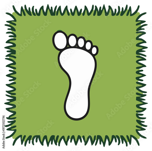 Footprint on Green Patch of Grass Icon Vector Illustration