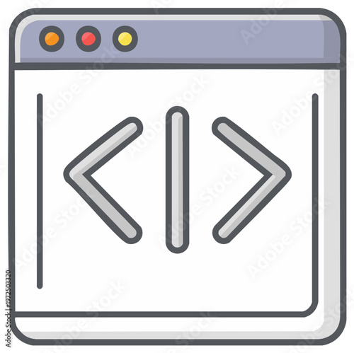 Programming code development interface showing angle brackets and pipe symbol within a browser window flat vector icon