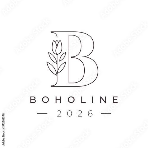 Tableau sur toile Letter b flower line minimalist logo design vector