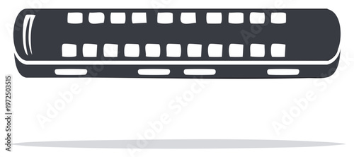 Minimalist dark grey harmonica musical instrument icon vector illustration for blues and folk music.