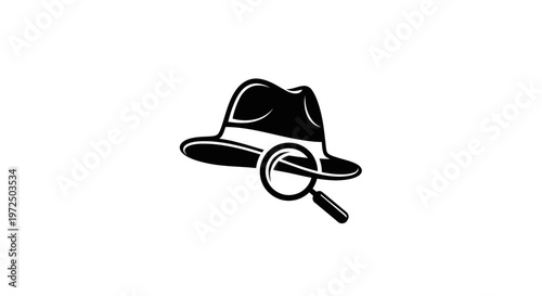 Detective hat and magnifying glass icon, mystery and investigation concept