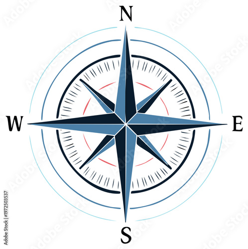 Navigational Compass Rose with North South East West Directions Isolated