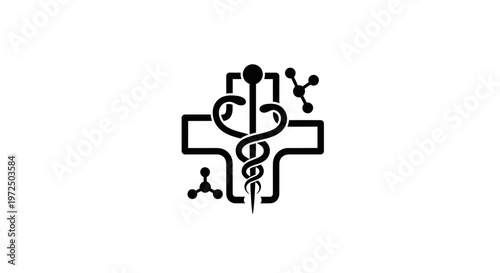 Medical Caduceus Symbol with Molecules on White Background - Healthcare and Science Concept