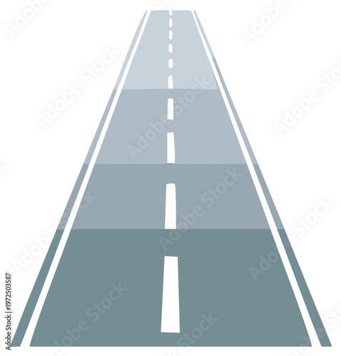 Perspective view of a straight, paved highway with white lane markings fading into the distance.