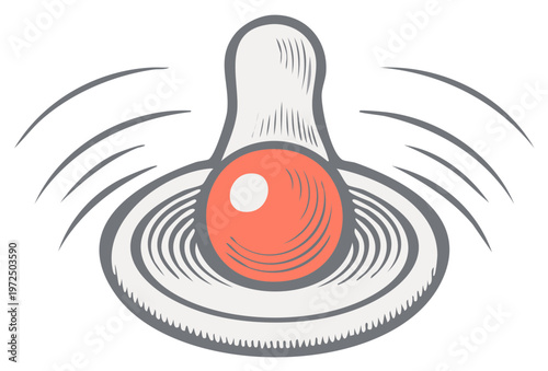 Stylized illustration of a red ball bouncing and creating concentric circles of impact