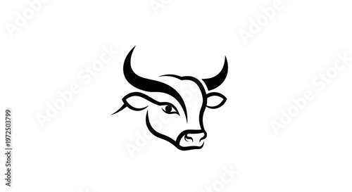 Minimalist Bull Head Icon - Black and White Line Art, Vector Graphic
