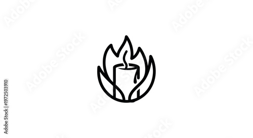 Minimalist candle flame icon line art, symbol of hope, light, and inspiration