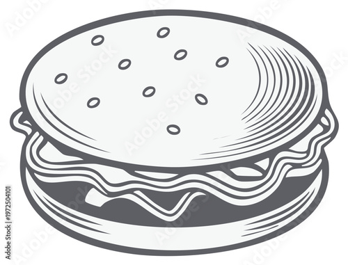 Classic Hamburger Graphic Icon with Sesame Seed Bun and Crisp Lettuce Details