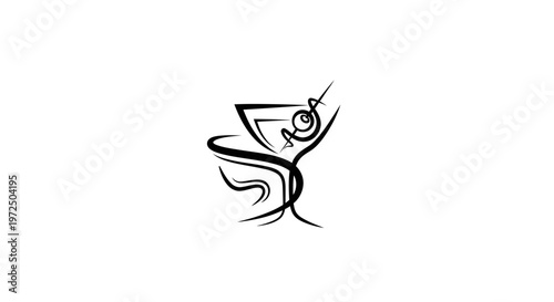 Fotografie Abstract Martini Glass with Swirls and Olive - Minimalist Line Art
