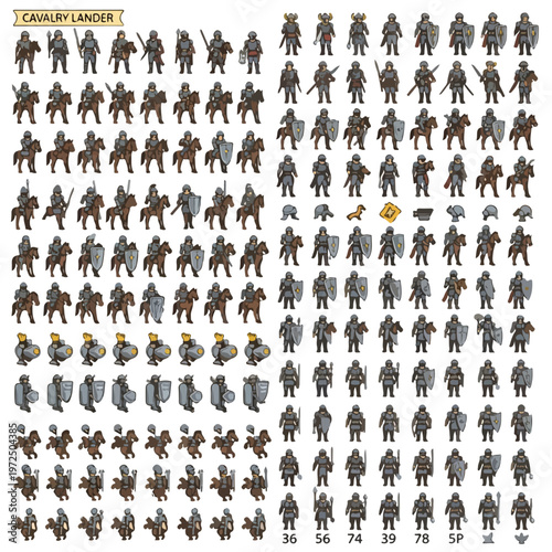 Isometric Pixel Art Cavalry and Infantry Soldier Sprite Sheet Collection.