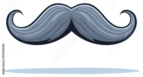 Vector graphic of a stylish gray handlebar mustache with curled ends for men's fashion