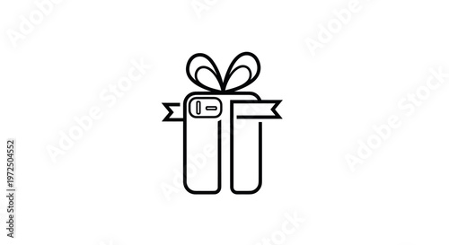 Gift Box Icon with Smartphone Camera Lens and Ribbon