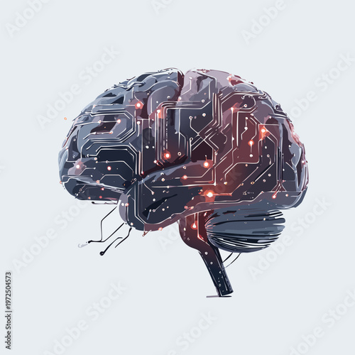 Artificial intelligence AI neural network digital brain machine deep learning processing big data analysis technology connection mining chipset on Circuit board futuristic. 