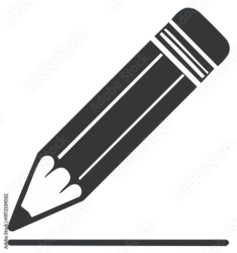Simple pencil icon drawing a straight line. A black and white vector symbol for writing, editing, and education.