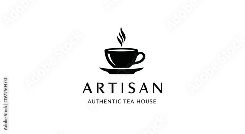 Artisan Authentic Tea House Logo: Steaming Cup of Tea