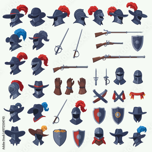 Collection of Medieval and Renaissance Knight Armor and Weaponry.