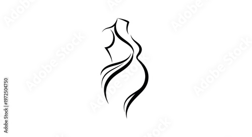 Elegant abstract silhouette of a pregnant woman's body in a flowing dress