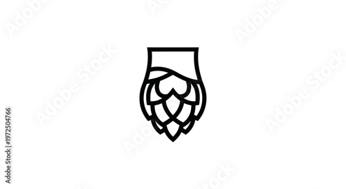 Minimalist hop cone icon, line art, isolated on white, beer ingredient symbol