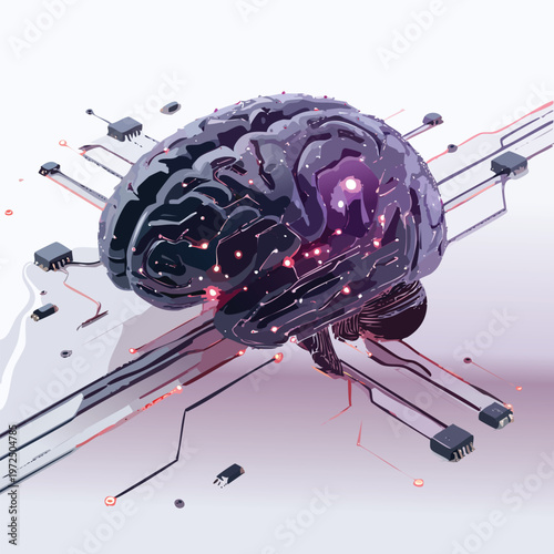 Artificial intelligence AI neural network digital brain machine deep learning processing big data analysis technology connection mining chipset on Circuit board futuristic. 