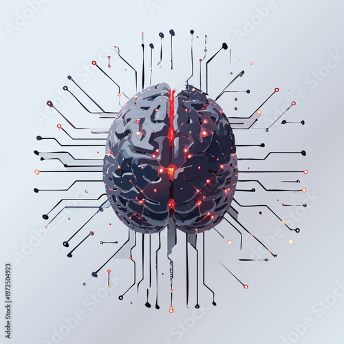 Artificial intelligence AI neural network digital brain machine deep learning processing big data analysis technology connection mining chipset on Circuit board futuristic. 