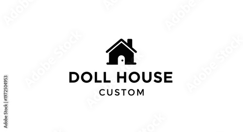 Doll House Custom Logo: Minimalist Home Icon with Text on White Background